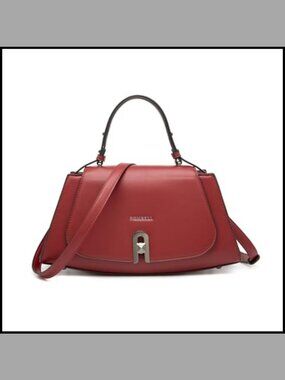 Vegan Leather Trapezoid Crossbody Bag Twist Lock Convertible Handbag Purse